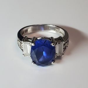Deep Blue & White Cubic Zirconia Sterling Silver Ring Size 7